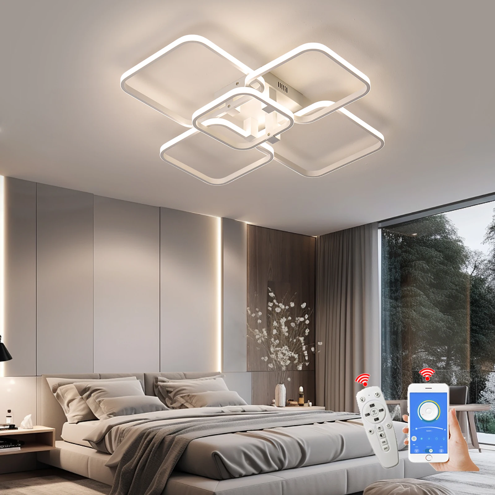 Plafonnier LED moderne aluminium design minimaliste futuriste avec télécommande pour salon chambre lumière variable économique élégant