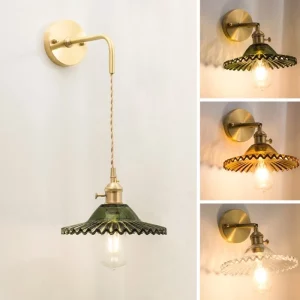 Applique murale Vintage en laiton style nordique moderne rétro fumée ambre vert abat-jour verre transparent Applique murale Vintage en laiton style nordique moderne rétro fumée ambre vert abat-jour verre transparent