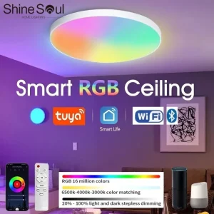 Plafonnier intelligent Tuya WIFI RGB LED éclairage adaptable Alexa Google voice contrôle salon chambre moderne design lumière chaleureuse économie d’énergie