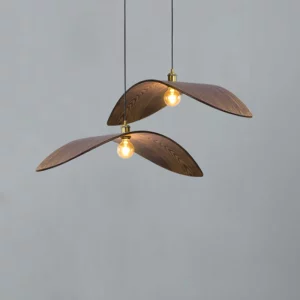 Suspension en bois design moderne lumière chaleureuse intérieur élégant salle à manger cuisine salon éclairage naturel nordique scandinave