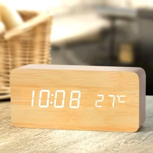 Horloge murale bois LED température numérique design moderne minimaliste bureau chambre éclairage pratique élégant Horloge murale bois LED température numérique design moderne minimaliste bureau chambre éclairage pratique élégant
