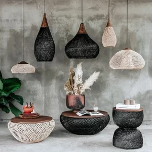 Suspension en rotin et bois teck design moderne Boho rustique éclairage chaleureux salon salle à manger chambre cuisine Suspension en rotin et bois teck design moderne Boho rustique éclairage chaleureux salon salle à manger chambre cuisine