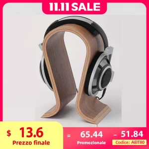Support en bois pour casque audio design moderne minimaliste bureau studio rangement élégant durable naturel