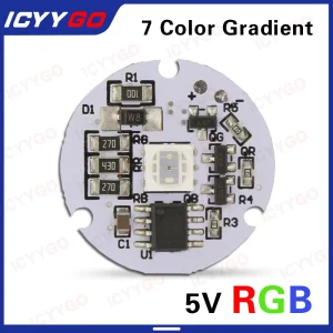 Module Électronique LED RGB 7 Couleurs Graduel  Bois de Hêtre  23mm x 31mm  Tension 5V  Éclairage Ambiance Personnalisable