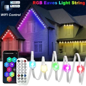 Guirlande lumineuse LED intelligente extérieure RGBIC pour avant-toit décoration musicale commandes vocales Amazon Alexa et Google Assistant étanche IP67 fêtes et vacances Guirlande lumineuse LED intelligente extérieure RGBIC pour avant-toit décoration musicale commandes vocales Amazon Alexa et Google Assistant étanche IP67 fêtes et vacances