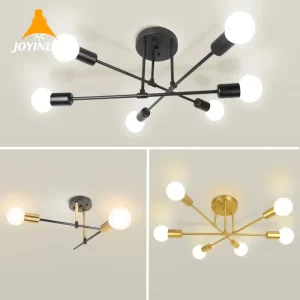 Plafonnier industriel métal noir et doré branches asymétriques lumière moderne salon chambre bureau éclairage design décor