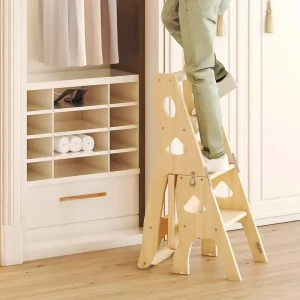 Escabeau en bois massif design moderne pliable échelle intérieure polyvalente tabouret salon cuisine chambre
