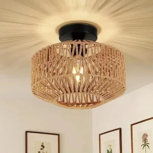 Plafonnier en bambou naturel tissé à la main luminaire suspendu style bohème moderne éclairage salon chambre décor intérieur rustique élégant Plafonnier en bambou naturel tissé à la main luminaire suspendu style bohème moderne éclairage salon chambre décor intérieur rustique élégant