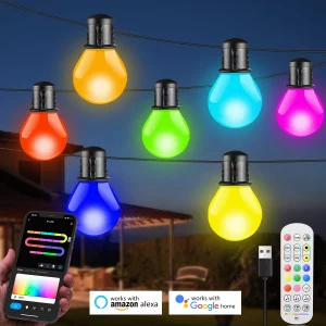 Guirlande LED intelligente 25 ampoules intérieur/extérieur décoration festive contrôle WIFI Alexa/Google Home IP44 imperméable économique en énergie Guirlande LED intelligente 25 ampoules intérieur/extérieur décoration festive contrôle WIFI Alexa/Google Home IP44 imperméable économique en énergie