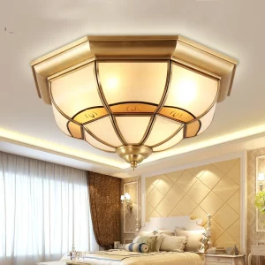 Plafonnier cuivre verre dépoli design vintage moderne lumière chaude salon chambre éclairage élégant économie d’énergie