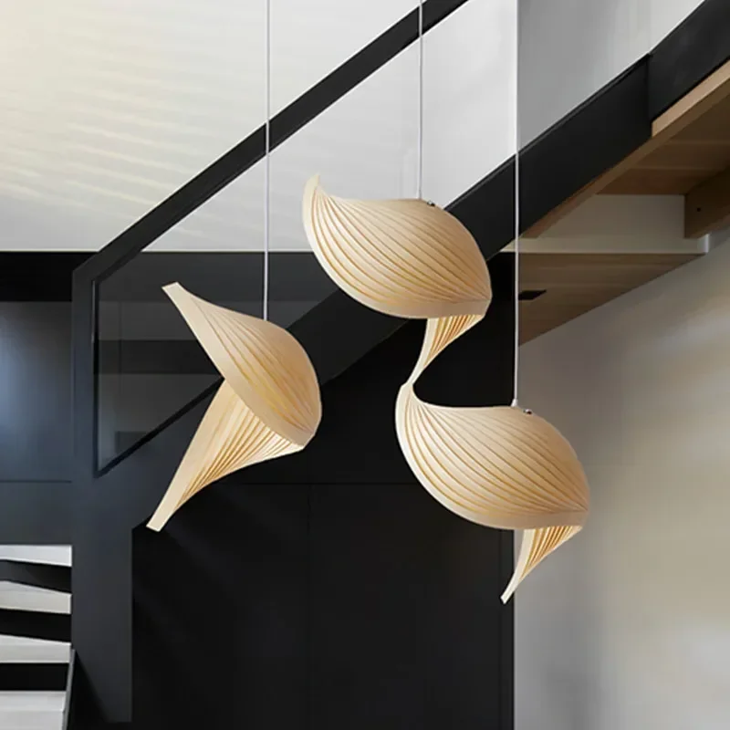 Suspension en bois design nordique moderne luminaire chambres salons éclairage chaleureux lumière douce élégance naturelle