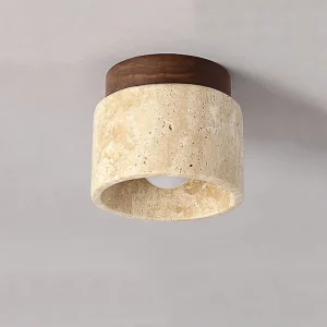 Plafonnier en bois et travertine design moderne lumière chaleureuse décoration intérieure salon chambre hall