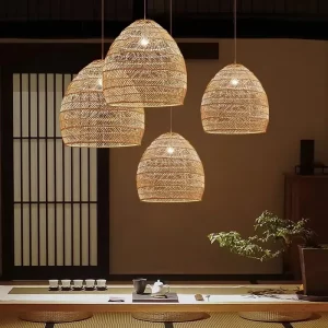 Plafonnier en bois tressé style japonais luminaire suspendu design bohème naturel salon chambre étude éclairage doux chaleureux déco intérieure Plafonnier en bois tressé style japonais luminaire suspendu design bohème naturel salon chambre étude éclairage doux chaleureux déco intérieure