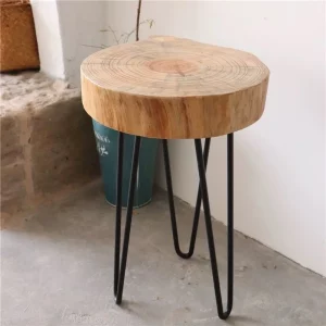 Tabouret bois massif design industriel rustique plateau rond naturel pieds métal noir salon chambre table d’appoint élégant durable Tabouret bois massif design industriel rustique plateau rond naturel pieds métal noir salon chambre table d’appoint élégant durable