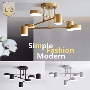 Plafonnier LED design nordique moderne  luminaire intérieur  éclairage chaleureux  économie d’énergie  style élégant  salle à manger  salon  bureau  fer  doré  noir  blanc