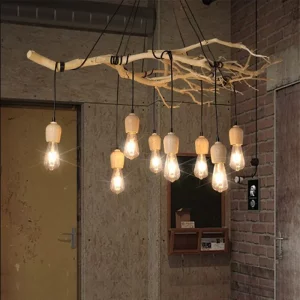 Plafonnier LED bois naturel design rustique vintage suspendu branche lumière chaleureuse salon chambre salle à manger déco DIY