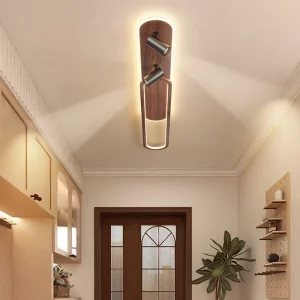 Plafonnier LED en noyer design nordique moderne pour entrée salon éclairage chaleureux économie d’énergie élégance naturelle