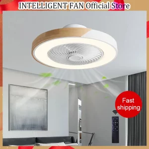 Plafonnier LED en bois design moderne ventilateur intégré télécommande éclairage intérieur lumière réglable salon chambre enfant