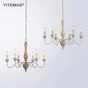 Plafonnier bois vintage design rustique scandinave 6 lumières éclairage chaleureux salle à manger chambre cuisine écoénergétique élégant
