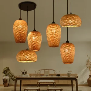 Plafonnier LED suspendu en rotin et bambou tissé main  design scandinave  luminaire déco plafond  idéal restaurant salon