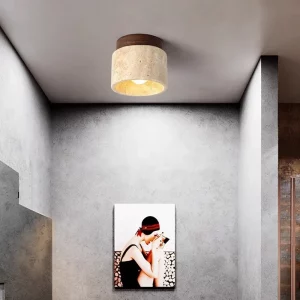 Plafonnier bois pierre design scandinave nordique moderne éclairage chaleureux naturel élégant chambre couloir