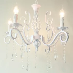 Plafonnier vintage en fer forgé blanc chandelier E14 luminaire décoratif plafond style art deco élégance sophistiquée éclairage intérieur design chaleureux Plafonnier vintage en fer forgé blanc chandelier E14 luminaire décoratif plafond style art deco élégance sophistiquée éclairage intérieur design chaleureux