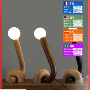 Lampes de table en bois naturel design moderne minimaliste éclairage LED chaleureux décoration intérieure salon chambre bureau économique durable