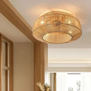 Plafonnier en bambou et rotin design scandinave nordique lumière douce chambres salons décoration naturelle bois