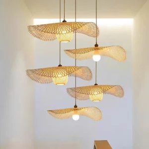 Suspension Vintage en rotin handmade  design moderne et épuré pour salle à manger  chambre  restaurant ou salon