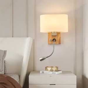 Applique murale LED bois naturel design nordique moderne abat-jour tissu lumière douce chambre salon éclairage économique élégant Applique murale LED bois naturel design nordique moderne abat-jour tissu lumière douce chambre salon éclairage économique élégant