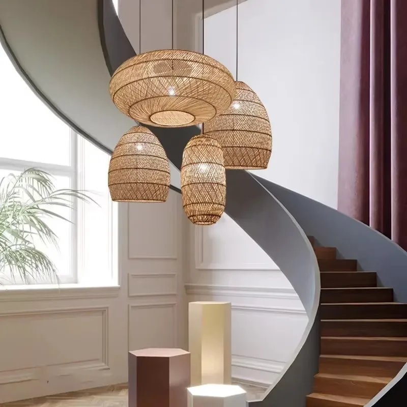 Suspension en rotin naturel design japonais luminaire chambres salon étude ambiance chaleureuse éclairage diffuse économies d’énergie luminaire déco intérieure