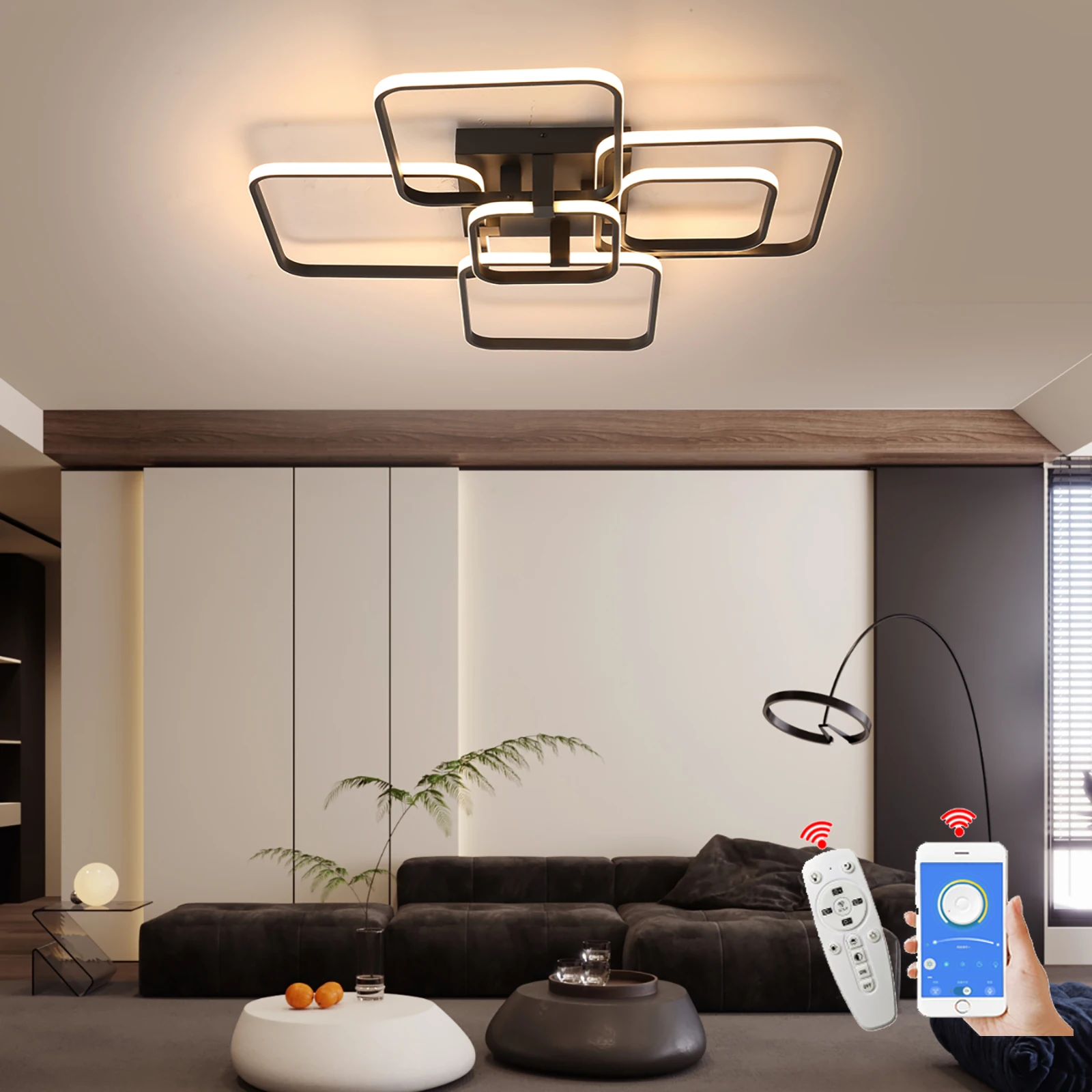 Plafonnier LED moderne aluminium design minimaliste futuriste avec télécommande pour salon chambre lumière variable économique élégant