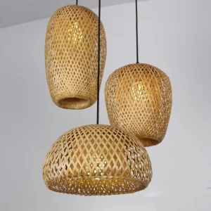 Suspension bois bamboo 3 pièces design scandinave luminaire éclairage salon chambre lumière chaleureuse décoration artisanale naturelle Suspension bois bamboo 3 pièces design scandinave luminaire éclairage salon chambre lumière chaleureuse décoration artisanale naturelle