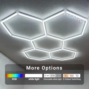 Plafonnier LED moderne design hexagonal RGB blanc dimmable salle de sport garage salle de jeux éclairage personnalisable haute performance