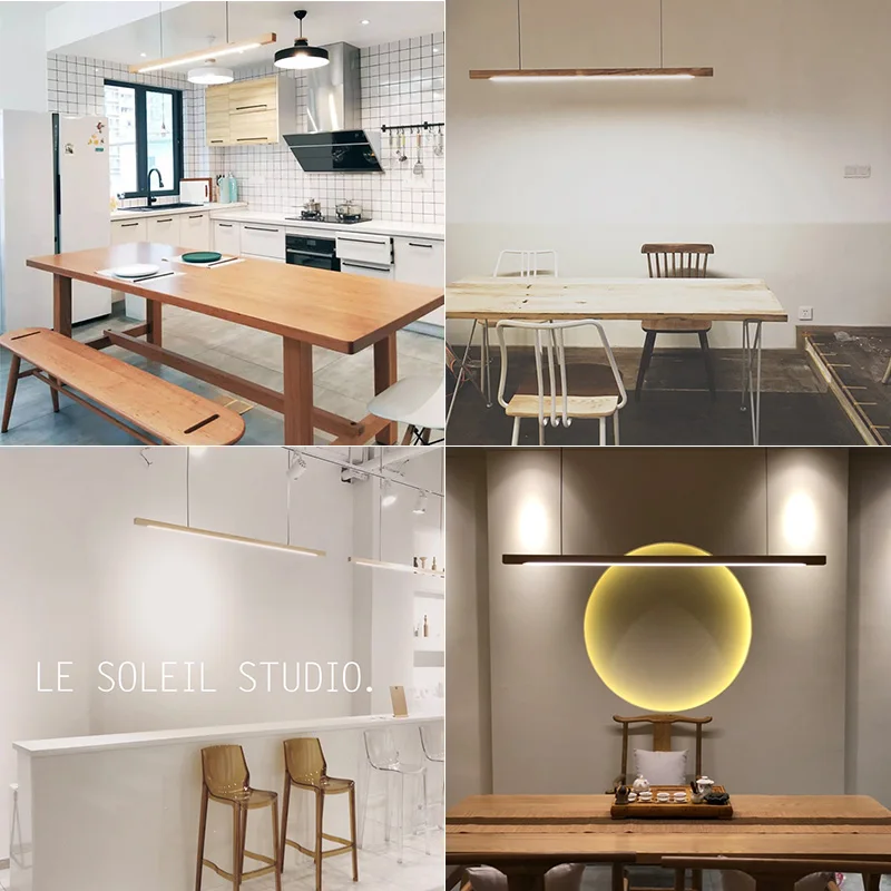 Suspension en bois naturel LED design scandinave nordique éclairage moderne chaleureux salle à manger cuisine bureau décoration intérieure
