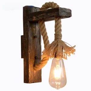 Applique murale industrielle bois corde lumière Edison vintage rustique salon chambre éclairage intérieur chaleureux décoration naturelle Applique murale industrielle bois corde lumière Edison vintage rustique salon chambre éclairage intérieur chaleureux décoration naturelle
