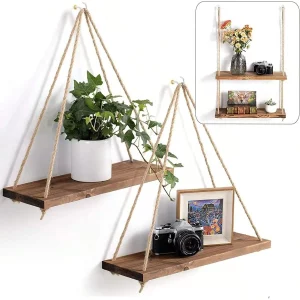 Étagère murale suspendue en bois corde de chanvre étagère flottante décoration intérieure salon chambre bureau jardin plateau plantes stockage