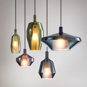 Suspensions lumineuses verre teinté design moderne nordique éclairage artistique salon cuisine chambre bar restaurant