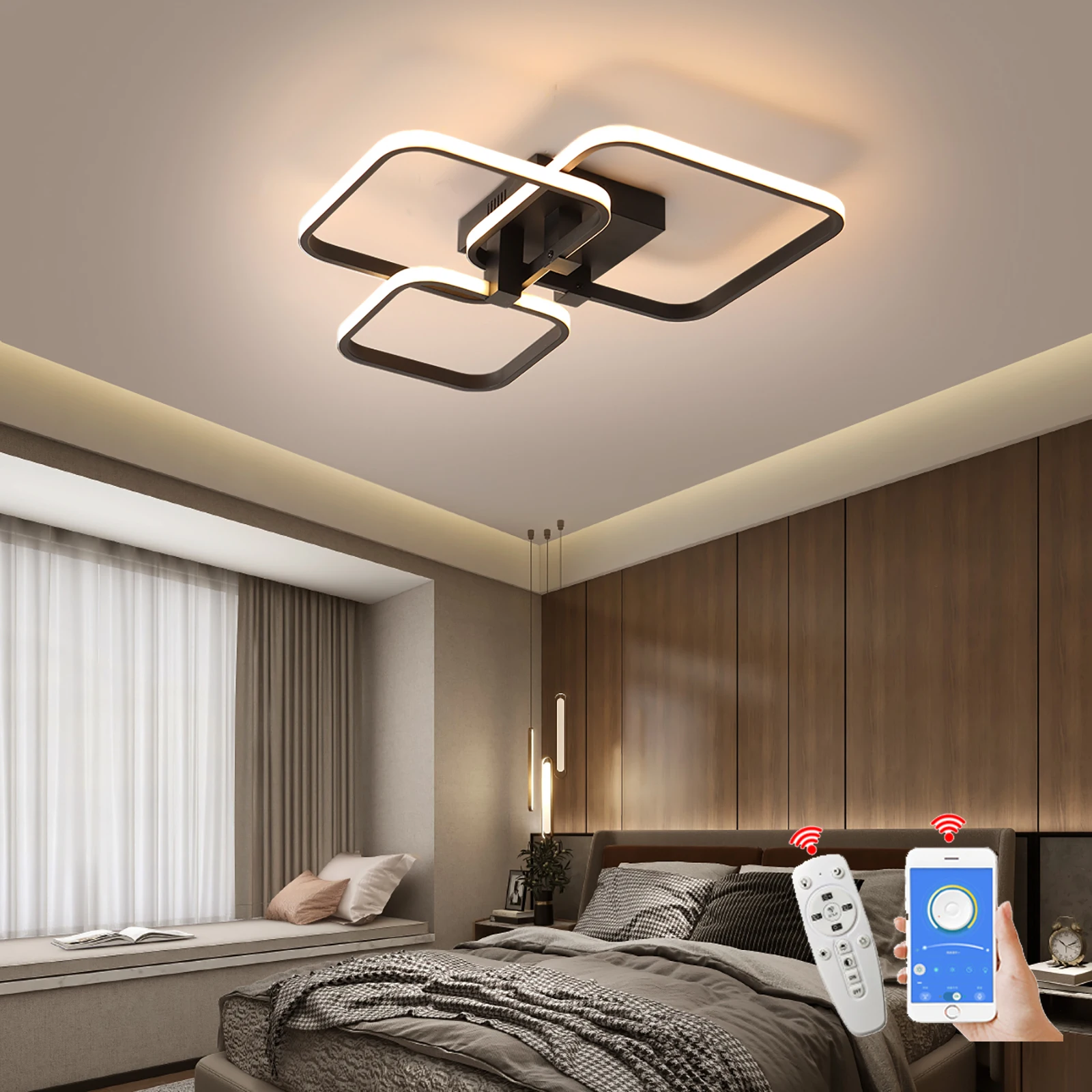 Plafonnier LED moderne aluminium design minimaliste futuriste avec télécommande pour salon chambre lumière variable économique élégant