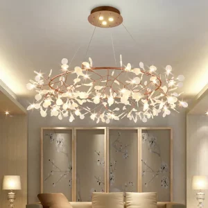 Lustre suspendu design nordique moderne feuilles lumineuses éclairage chaleureux salon chambre