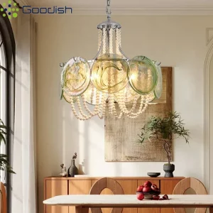Lustre suspendu vintage verre fait main design romantique décoration maison salon salle à manger café lumière chaleureuse élégance intemporelle