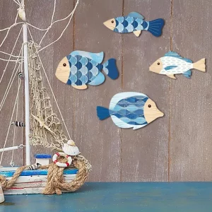 Décoration murale nautique poisson en bois 2D  style marin art plage  sculpture murale suspendue design artisanal pour salle de bain chambre enfant ou espace thème océan