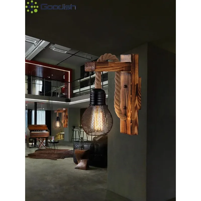 Lampe murale bois naturel style industriel corde jute lumière LED éclairage intérieur chaleureux décoration maison salon chambre économies d’énergie