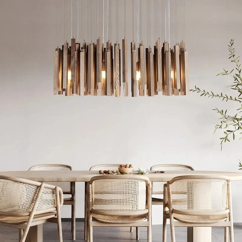 Suspension bois naturel design scandinave moderne éclairage chaleureux salon chambre cuisine bureau luminaire déco