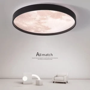 Plafonnier moderne design lunaire LED éclairage uniforme chambre salon bureau décoration intérieure élégance naturelle économie d’énergie