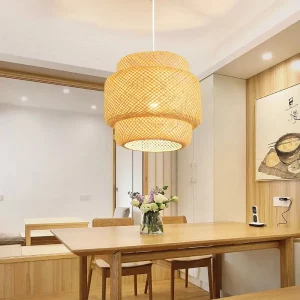 Plafonnier suspendu en bambou tissé main design scandinave naturel luminaire décoratif élégance chaleureuse économique salle manger chambre