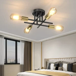 Plafonnier moderne design industriel semi-affleurant éclairage intérieur élégant luminaire de salon noir doré style vintage chaleureux Plafonnier moderne design industriel semi-affleurant éclairage intérieur élégant luminaire de salon noir doré style vintage chaleureux