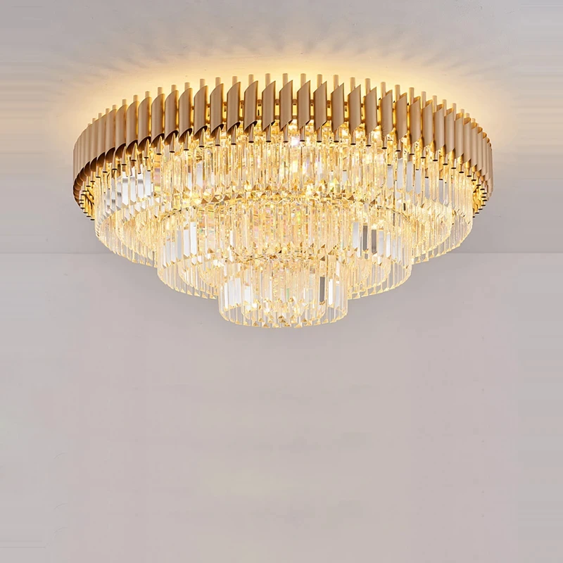 Plafonnier moderne en métal doré et verre design luxueux cristal éclairage scintillant salon salle à manger élégance intemporelle
