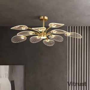 Plafonnier métal doré design moderne artistique feuilles luminaire suspendu salon chambre entrée éclairage élégant lumière chaleureuse Plafonnier métal doré design moderne artistique feuilles luminaire suspendu salon chambre entrée éclairage élégant lumière chaleureuse