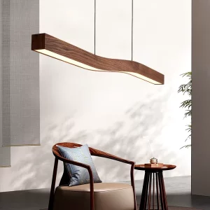 Suspension en bois naturel style nordique moderne lumière LED intégrée design scandinave éclairage chaleureux pour salon chambre cuisine ou bureau Suspension en bois naturel style nordique moderne lumière LED intégrée design scandinave éclairage chaleureux pour salon chambre cuisine ou bureau